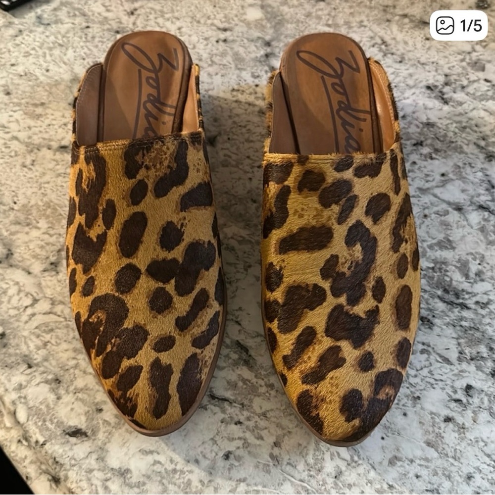 Zodiac Leopard Print Calf Hair Slip-On Mules